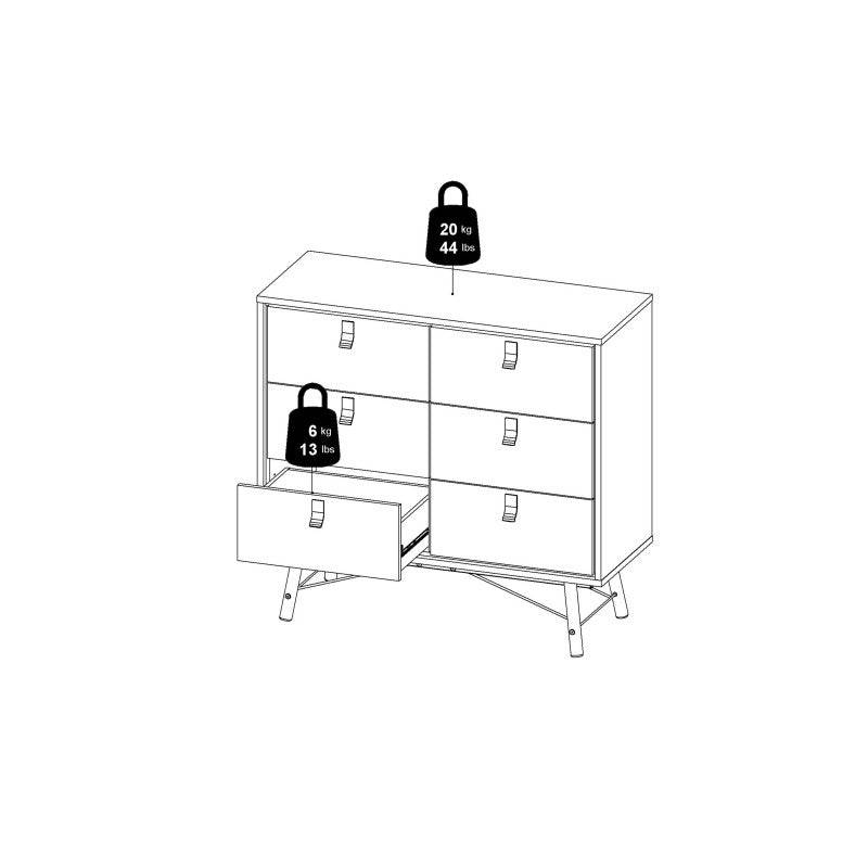 Ry Small Double Chest of Drawers 6 Drawers in Jackson Hickory Oak - Price Crash Furniture