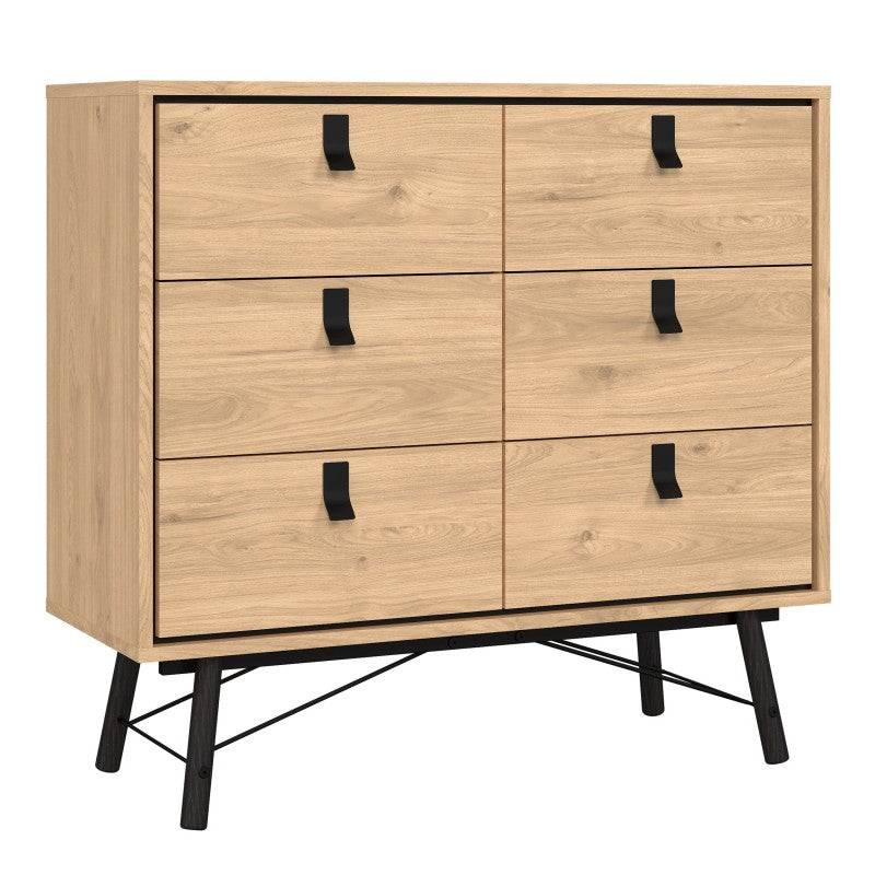 Ry Small Double Chest of Drawers 6 Drawers in Jackson Hickory Oak - Price Crash Furniture