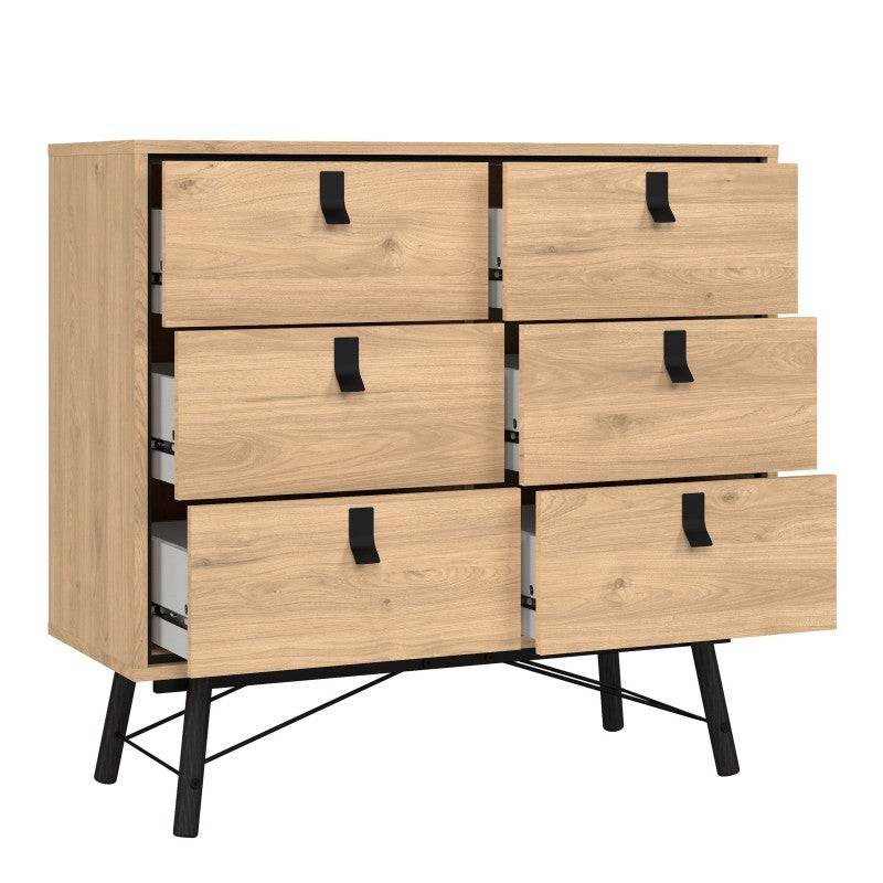 Ry Small Double Chest of Drawers 6 Drawers in Jackson Hickory Oak - Price Crash Furniture