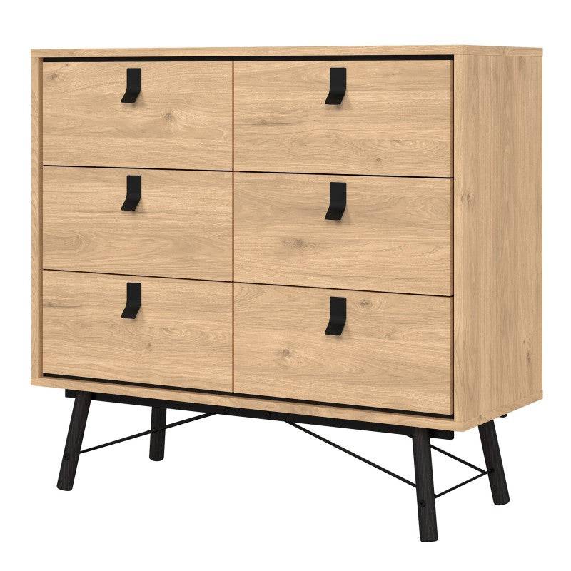 Ry Small Double Chest of Drawers 6 Drawers in Jackson Hickory Oak - Price Crash Furniture