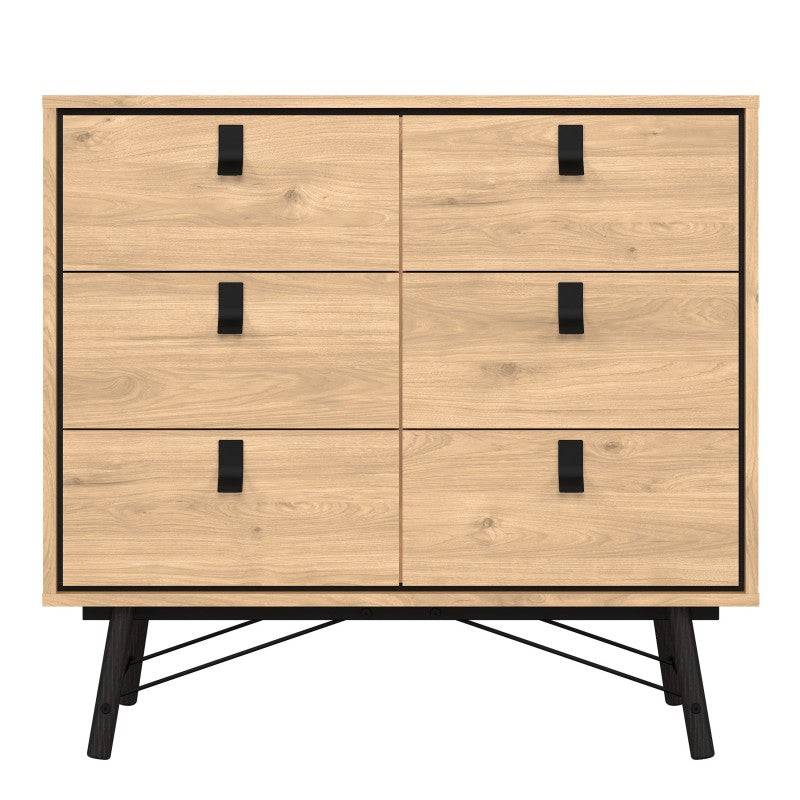 Ry Small Double Chest of Drawers 6 Drawers in Jackson Hickory Oak - Price Crash Furniture