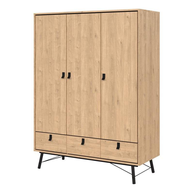 Ry Wardrobe 3 Doors + 3 Drawers in Jackson Hickory Oak - Price Crash Furniture