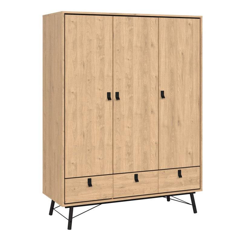 Ry Wardrobe 3 Doors + 3 Drawers in Jackson Hickory Oak - Price Crash Furniture