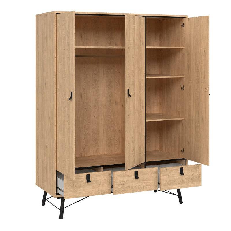 Ry Wardrobe 3 Doors + 3 Drawers in Jackson Hickory Oak - Price Crash Furniture