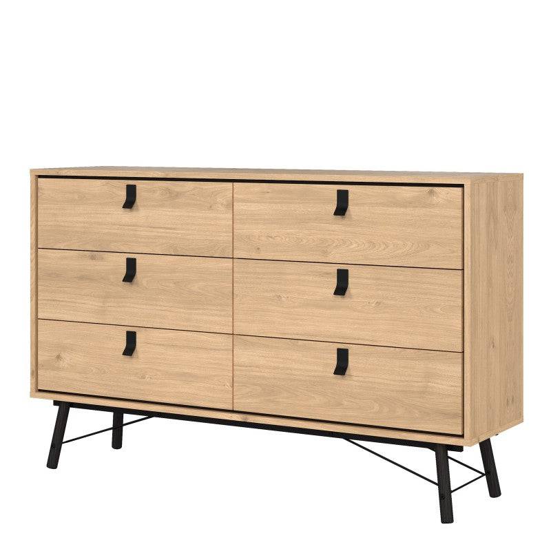 Ry Wide Double Chest of Drawers 6 Drawers in Jackson Hickory Oak - Price Crash Furniture