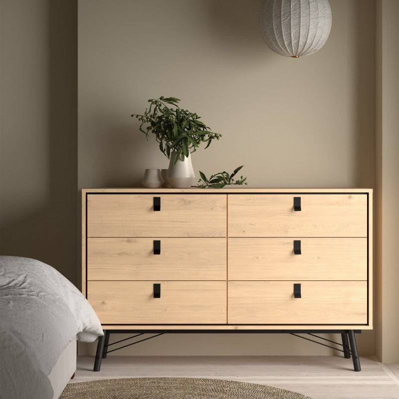 Ry Wide Double Chest of Drawers 6 Drawers in Jackson Hickory Oak - Price Crash Furniture