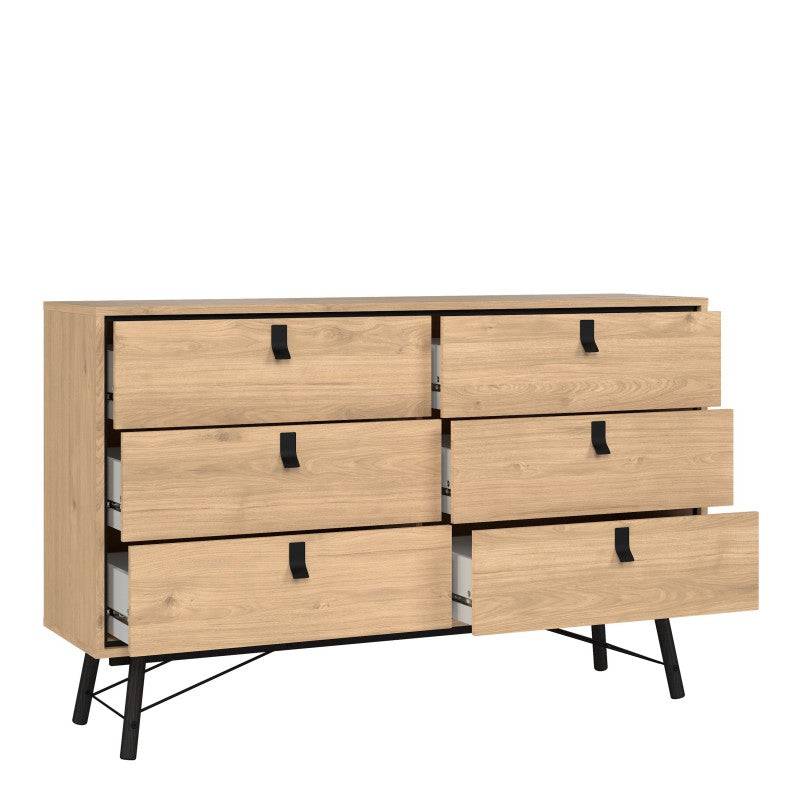 Ry Wide Double Chest of Drawers 6 Drawers in Jackson Hickory Oak - Price Crash Furniture