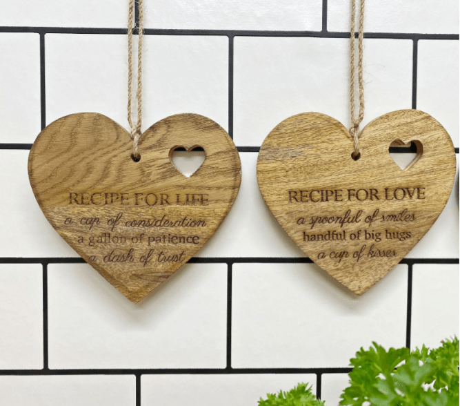 Set of 4 Wood Hanging Black Etched Life Recipe Heart Plaque - Price Crash Furniture