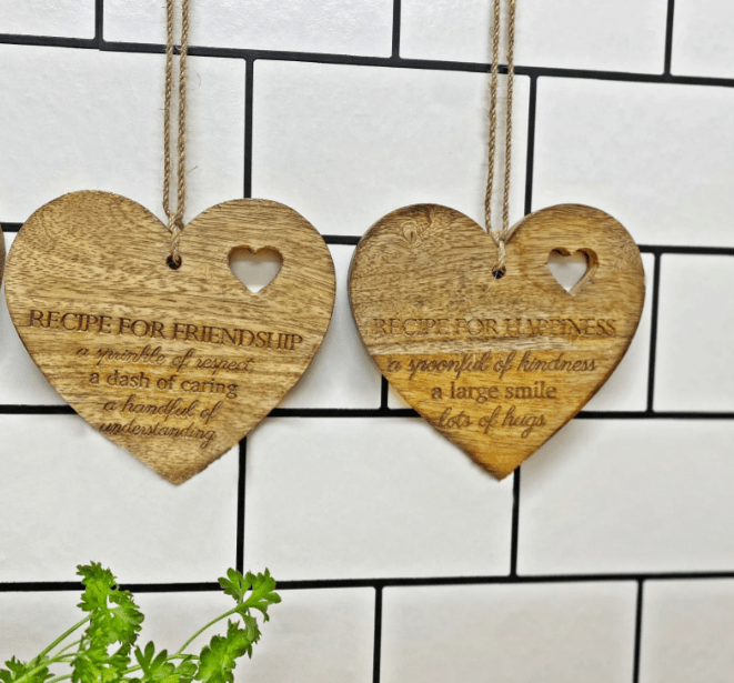 Set of 4 Wood Hanging Black Etched Life Recipe Heart Plaque - Price Crash Furniture