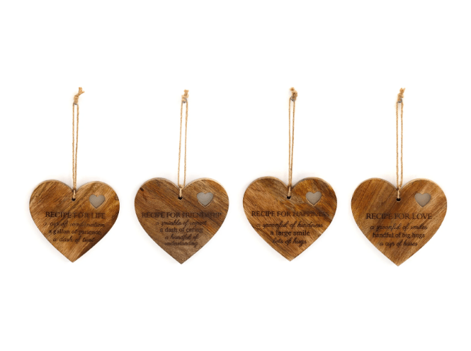 Set of 4 Wood Hanging Black Etched Life Recipe Heart Plaque - Price Crash Furniture