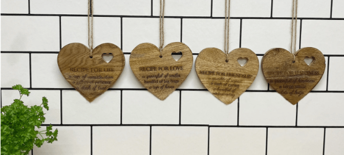 Set of 4 Wood Hanging Black Etched Life Recipe Heart Plaque - Price Crash Furniture