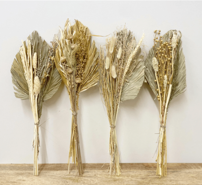 Set of Four Bouquets of Dried Grasses with Long Palm Spear - Price Crash Furniture