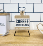 Set of Six Coffee Slogan Coasters On Metal Stand - Price Crash Furniture