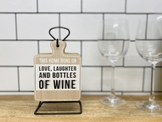 Set of Six Wine Slogan Coasters On Metal Stand - Price Crash Furniture