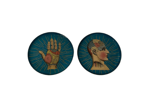 Set of Two Metal Palm and Phrenology Head Round Coasters - Price Crash Furniture