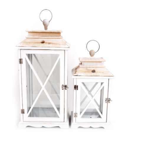Set Of Two Wooden Lanterns - Price Crash Furniture