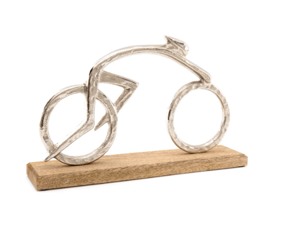 Silver Cyclist on a Wooden Base - Price Crash Furniture