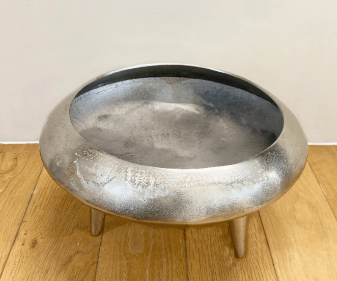 Silver Metal Planter/Bowl With Feet 39cm - Price Crash Furniture