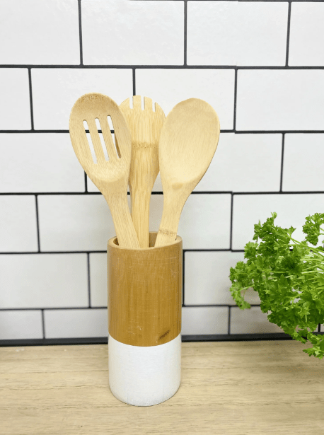 Six Piece Wooden Utensils With Round Holder - Price Crash Furniture