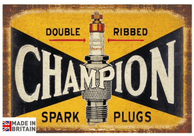 Small Metal Sign 45 x 37.5cm Champion Spark Plug - Price Crash Furniture