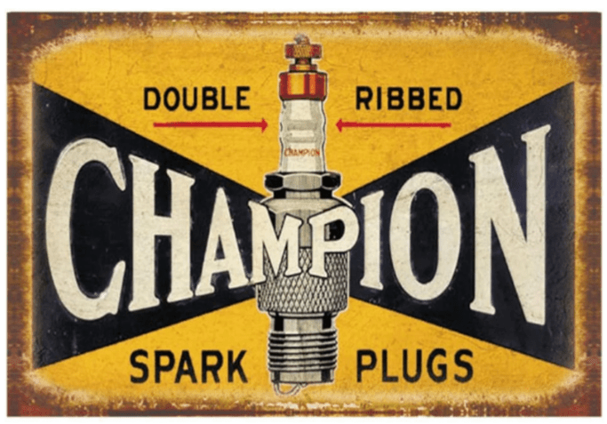 Small Metal Sign 45 x 37.5cm Champion Spark Plug - Price Crash Furniture