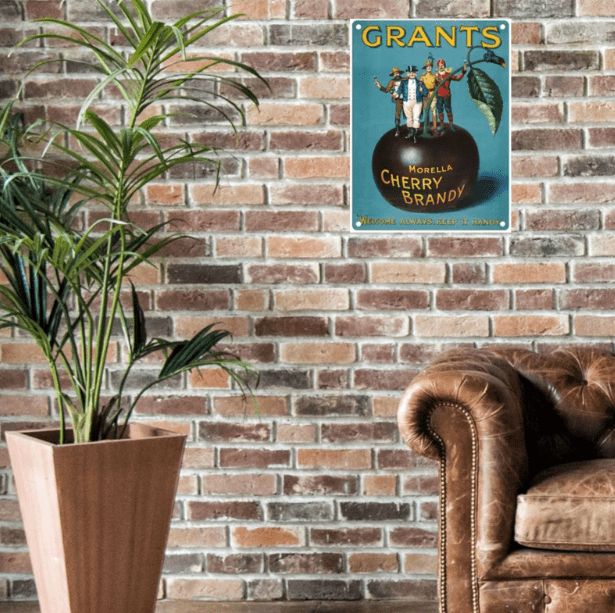Small Metal Sign 45 x 37.5cm Vintage Retro Grants Cherry Brandy - Price Crash Furniture