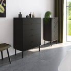 Soma 5 Drawer Chest of Drawers In Granulated Black Brushed Black - Price Crash Furniture