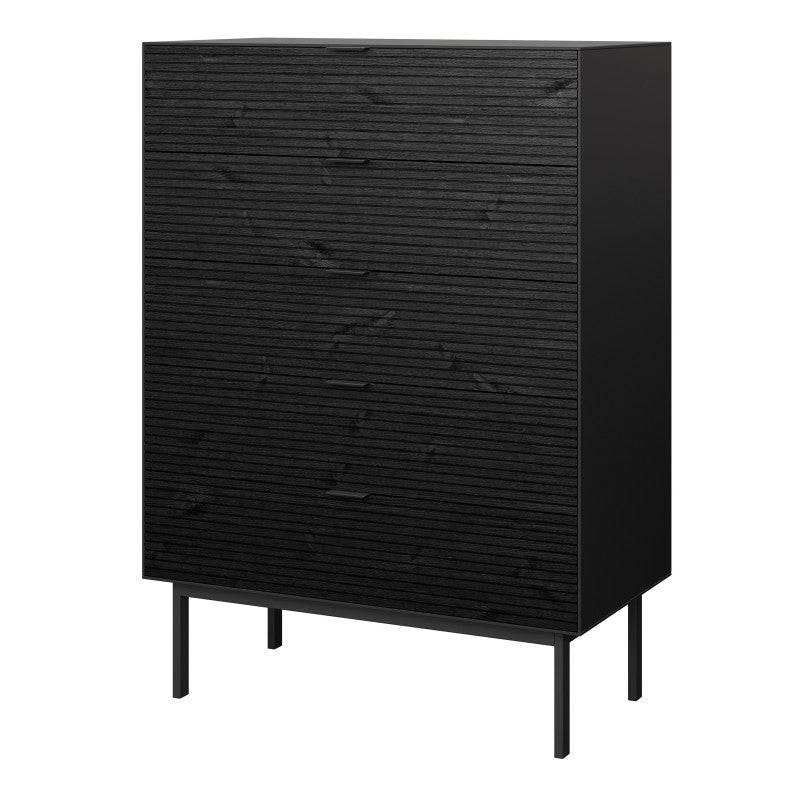 Soma 5 Drawer Chest of Drawers In Granulated Black Brushed Black - Price Crash Furniture