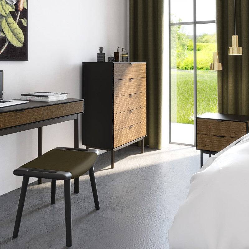Soma Bedside Table Unit 2 Drawers Granulated Black and Brushed Espresso - Price Crash Furniture