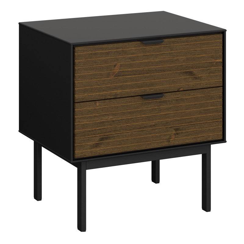 Soma Bedside Table Unit 2 Drawers Granulated Black and Brushed Espresso - Price Crash Furniture