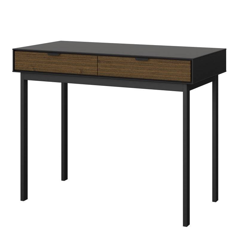 Soma Modern Industrial Style Desk 2 Drawers In Granulated Black Brushed Espresso - Price Crash Furniture