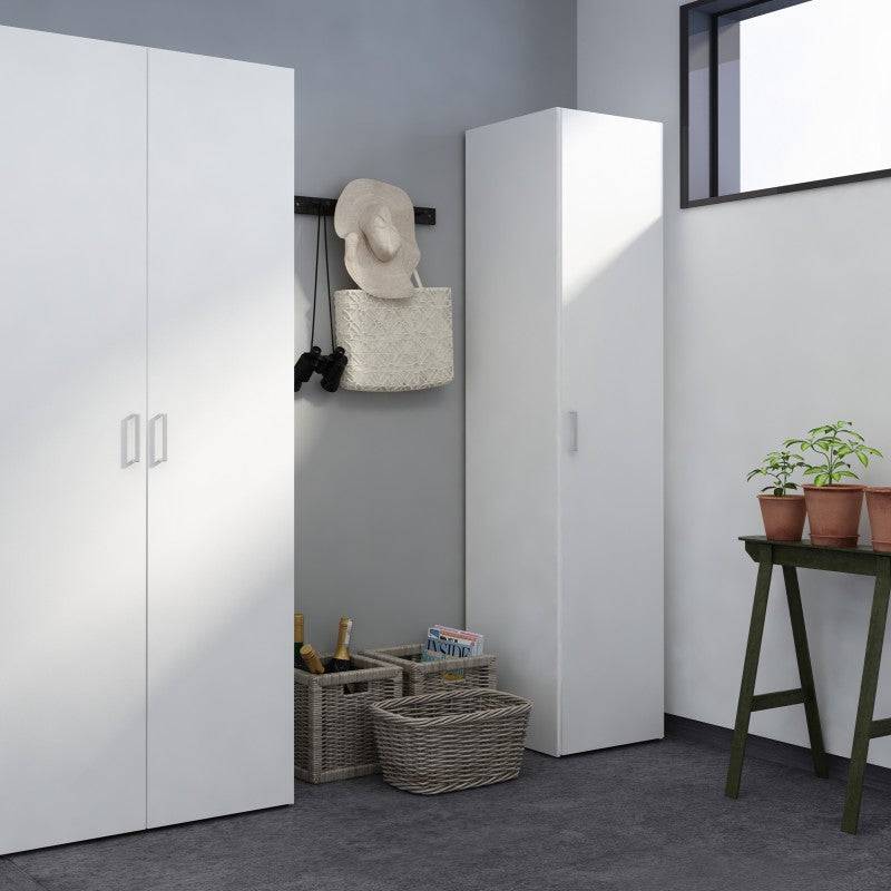 Space Tall Narrow Single Wardrobe - 1 Door in White 1750 - Price Crash Furniture