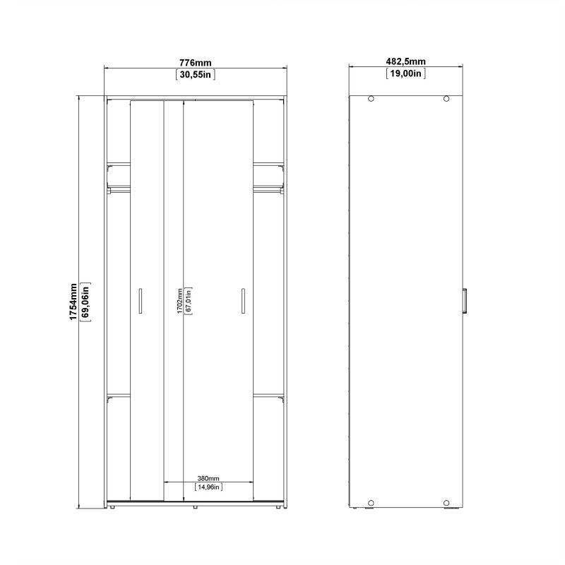 Space Tall Narrow Wardrobe - 2 Sliding Doors In White 1750 - Price Crash Furniture