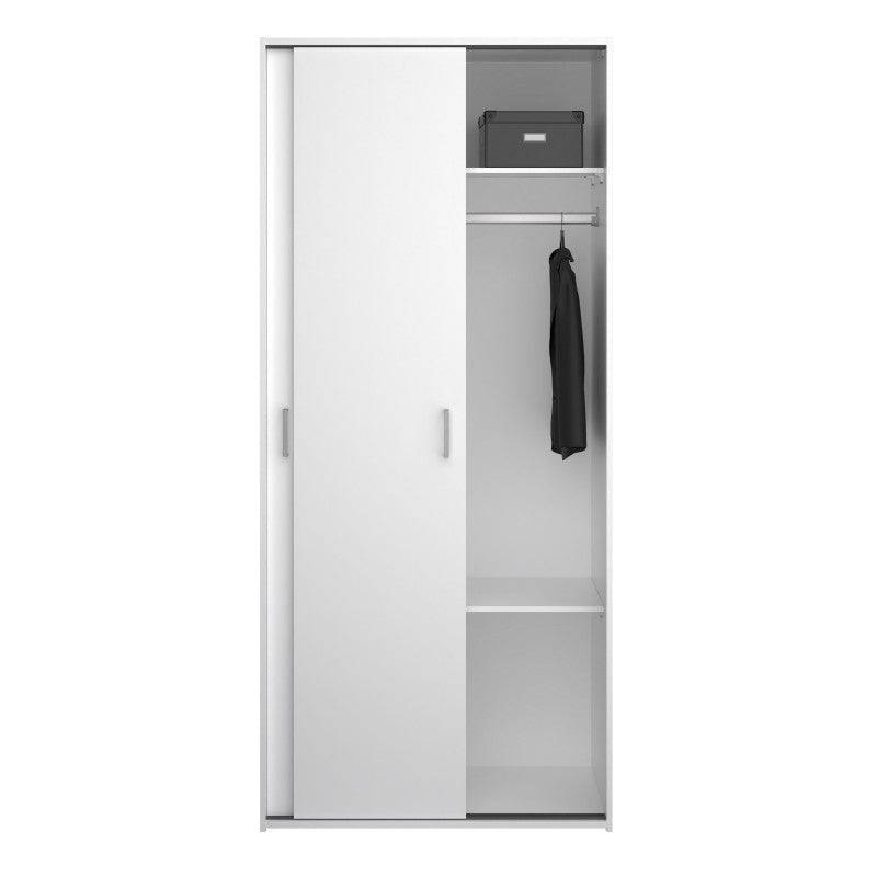 Space Tall Narrow Wardrobe - 2 Sliding Doors In White 1750 - Price Crash Furniture