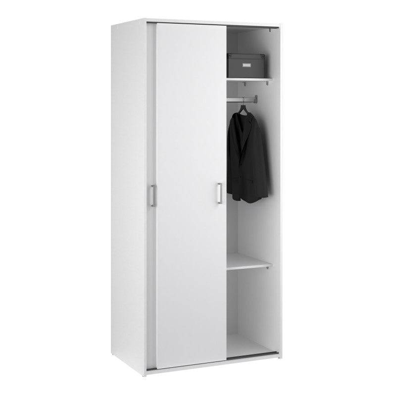 Space Tall Narrow Wardrobe - 2 Sliding Doors In White 1750 - Price Crash Furniture