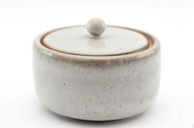 Taupe Ceramic Pot With Lid - Price Crash Furniture
