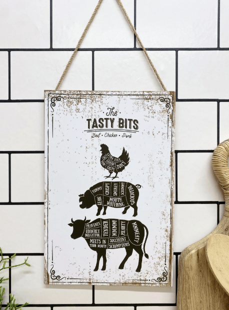 The Tasty Bits Wooden Hanging Plaque in White - Price Crash Furniture