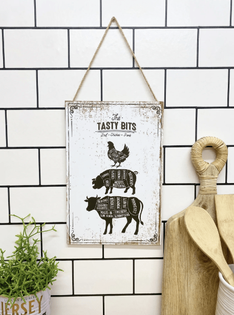 The Tasty Bits Wooden Hanging Plaque in White - Price Crash Furniture