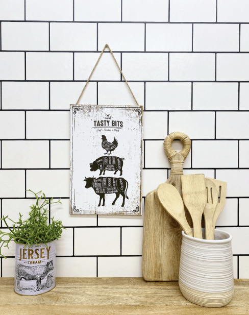 The Tasty Bits Wooden Hanging Plaque in White - Price Crash Furniture