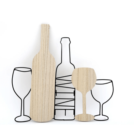 Wine Bottle & Glasses Wall Decoration 42cm - Price Crash Furniture