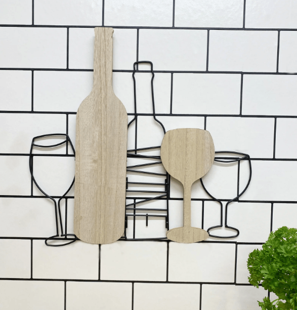 Wine Bottle & Glasses Wall Decoration 42cm - Price Crash Furniture