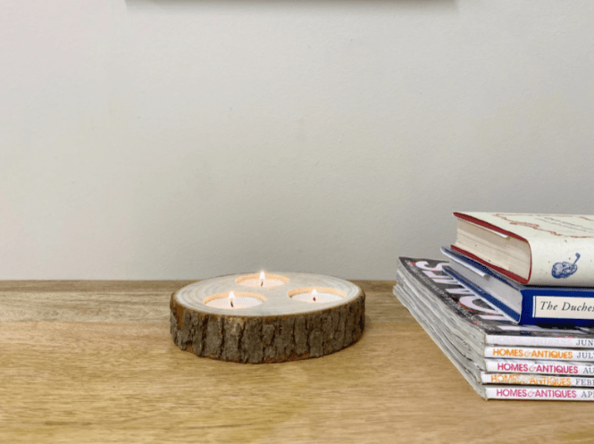 Wooden Triple Tealight Holder With Bark Detail - Price Crash Furniture