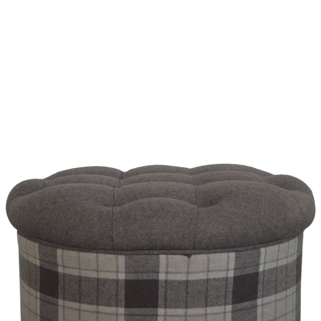 Artisan Deep Button Round Checked Footstool - Price Crash Furniture