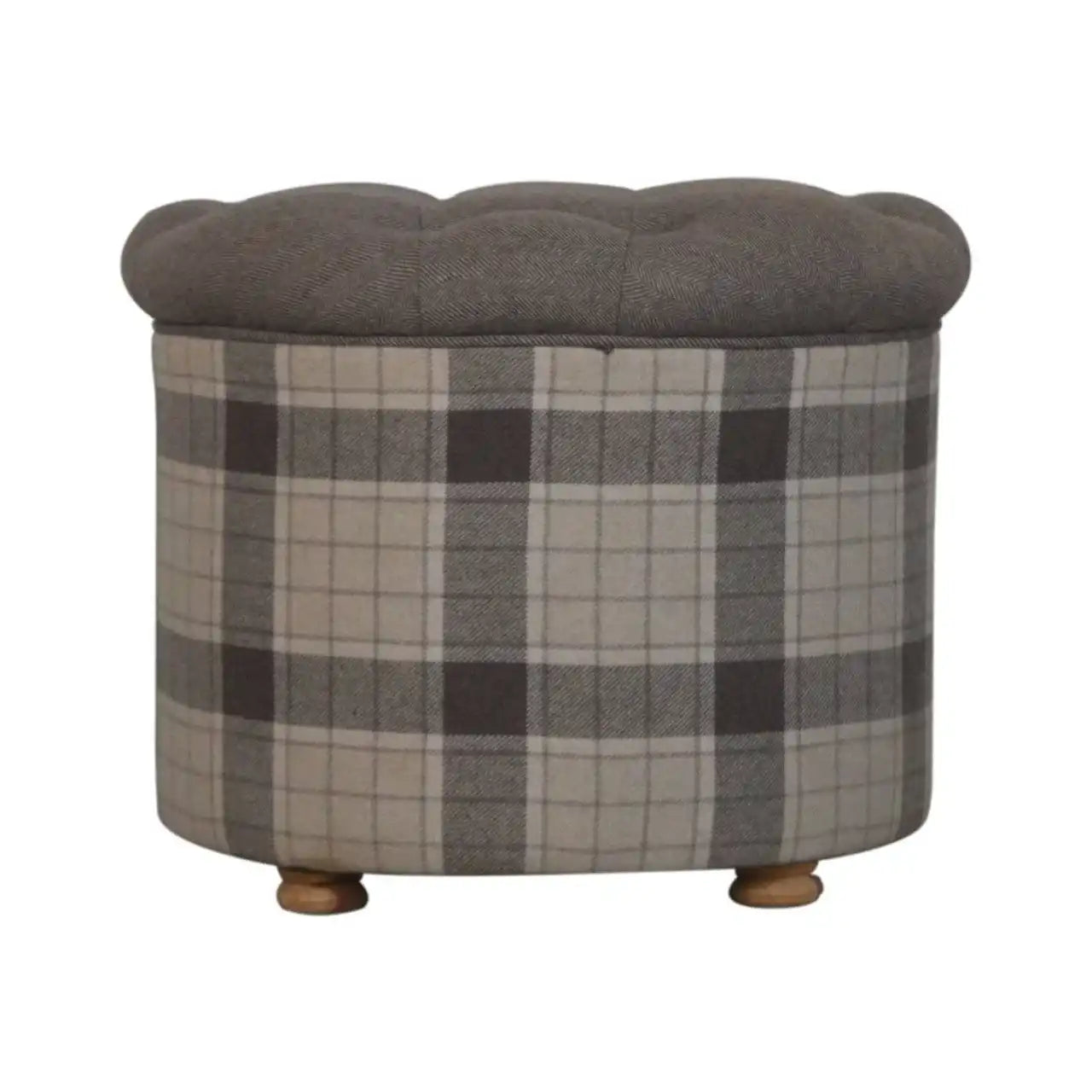 Artisan Deep Button Round Checked Footstool - Price Crash Furniture