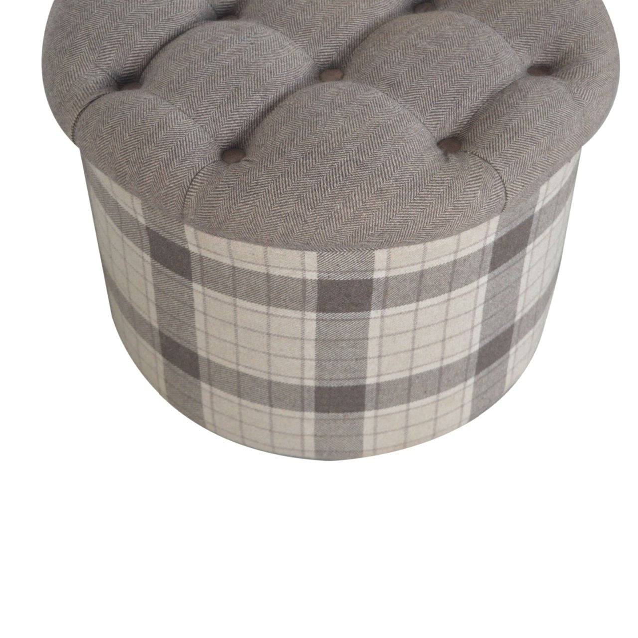 Artisan Deep Button Round Checked Footstool - Price Crash Furniture