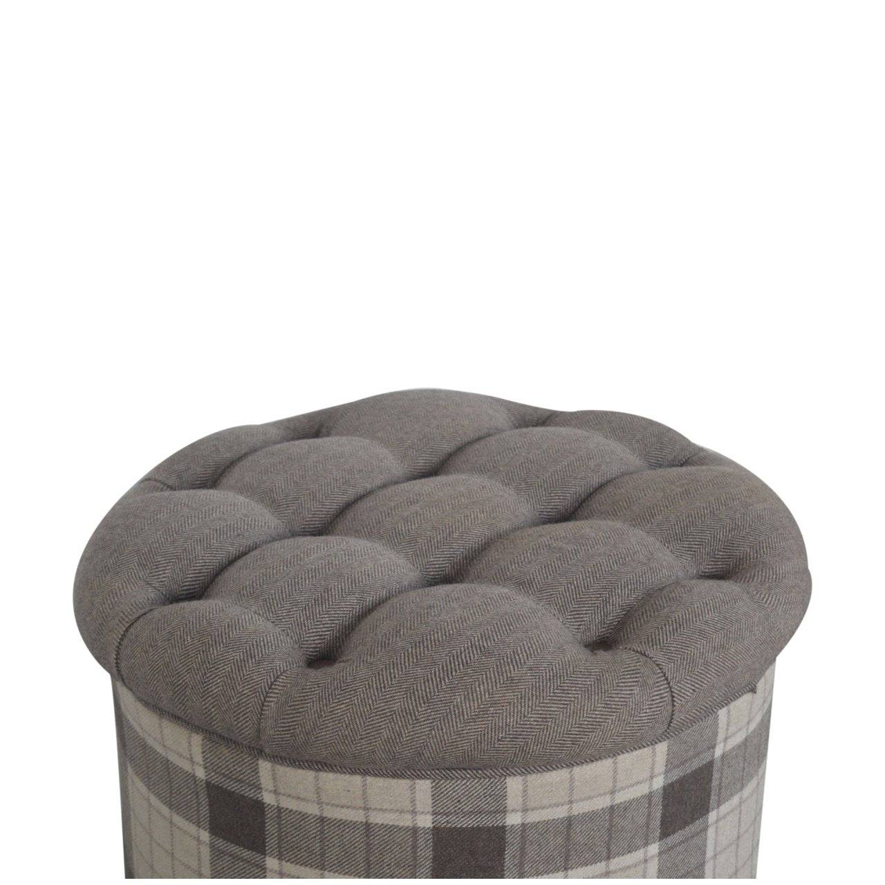 Artisan Deep Button Round Checked Footstool - Price Crash Furniture