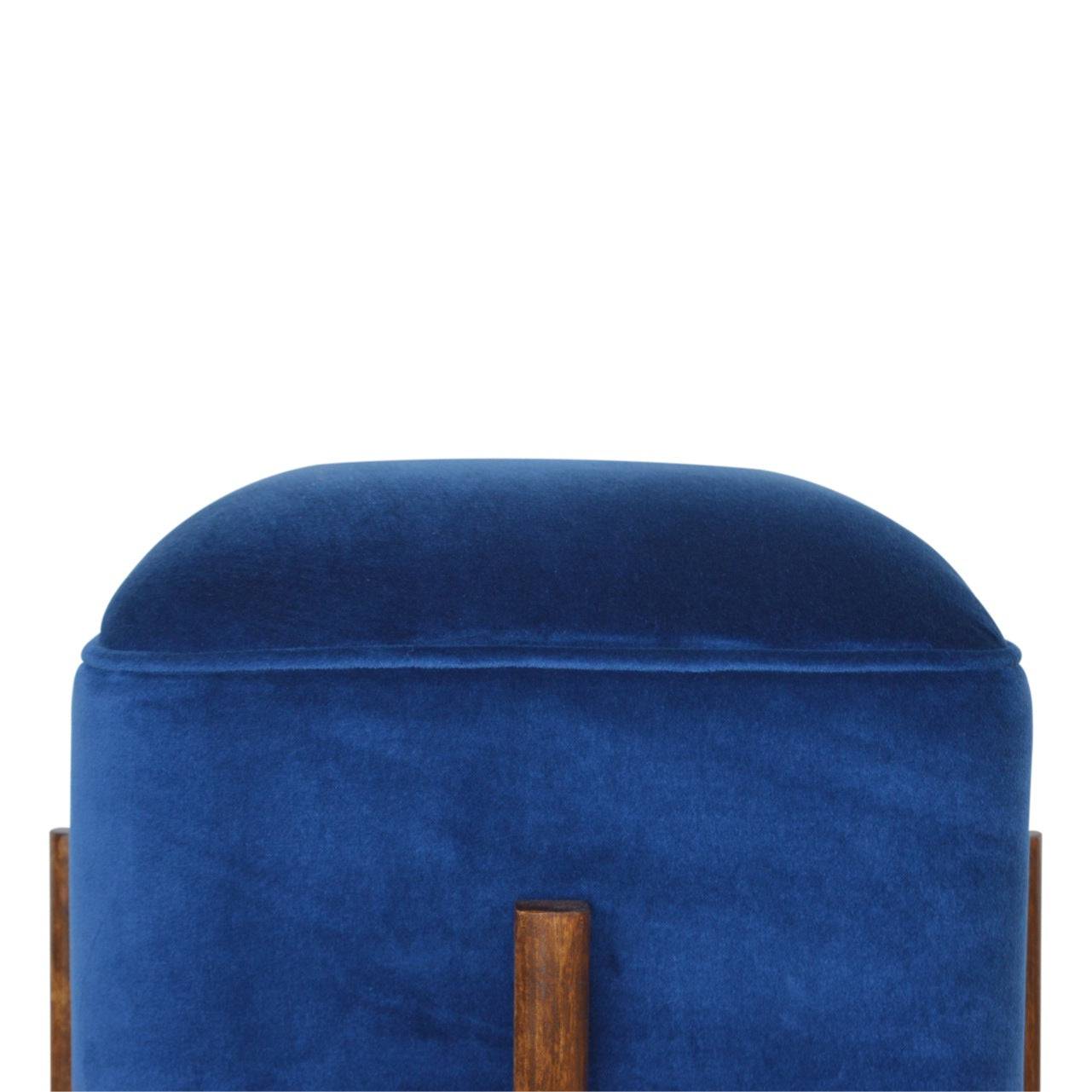 Artisan Royal Blue Velvet Footstool with Solid Wood Legs - Price Crash Furniture