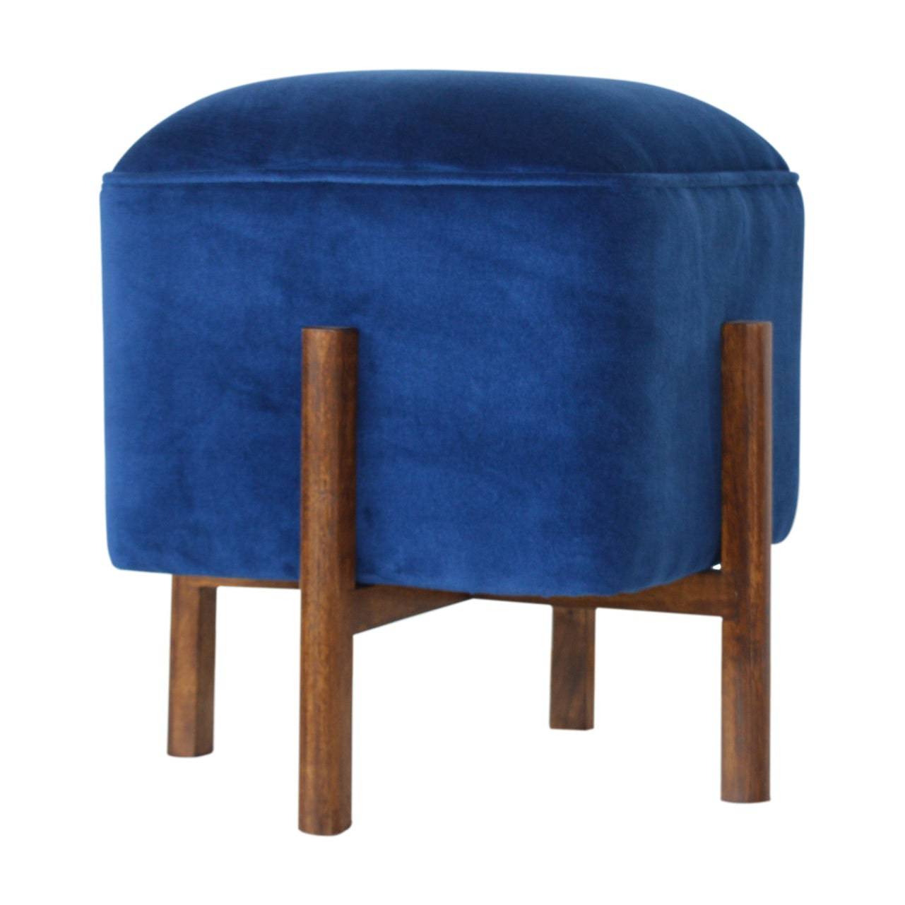 Artisan Royal Blue Velvet Footstool with Solid Wood Legs - Price Crash Furniture