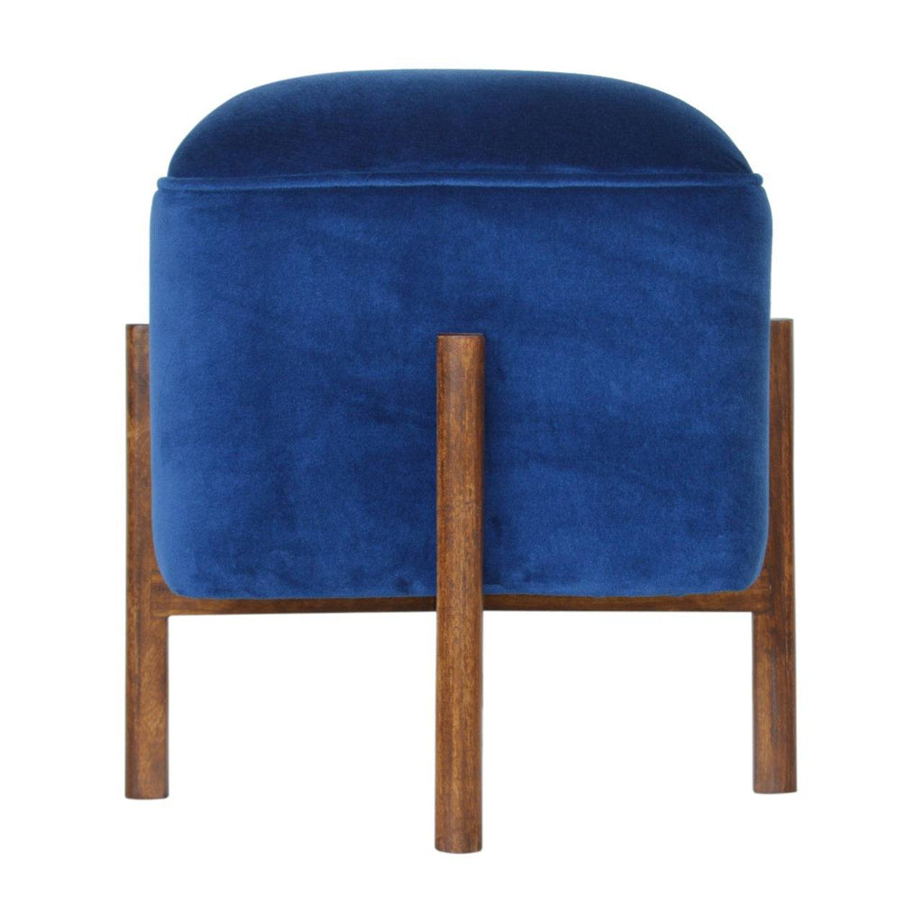Artisan Royal Blue Velvet Footstool with Solid Wood Legs - Price Crash Furniture