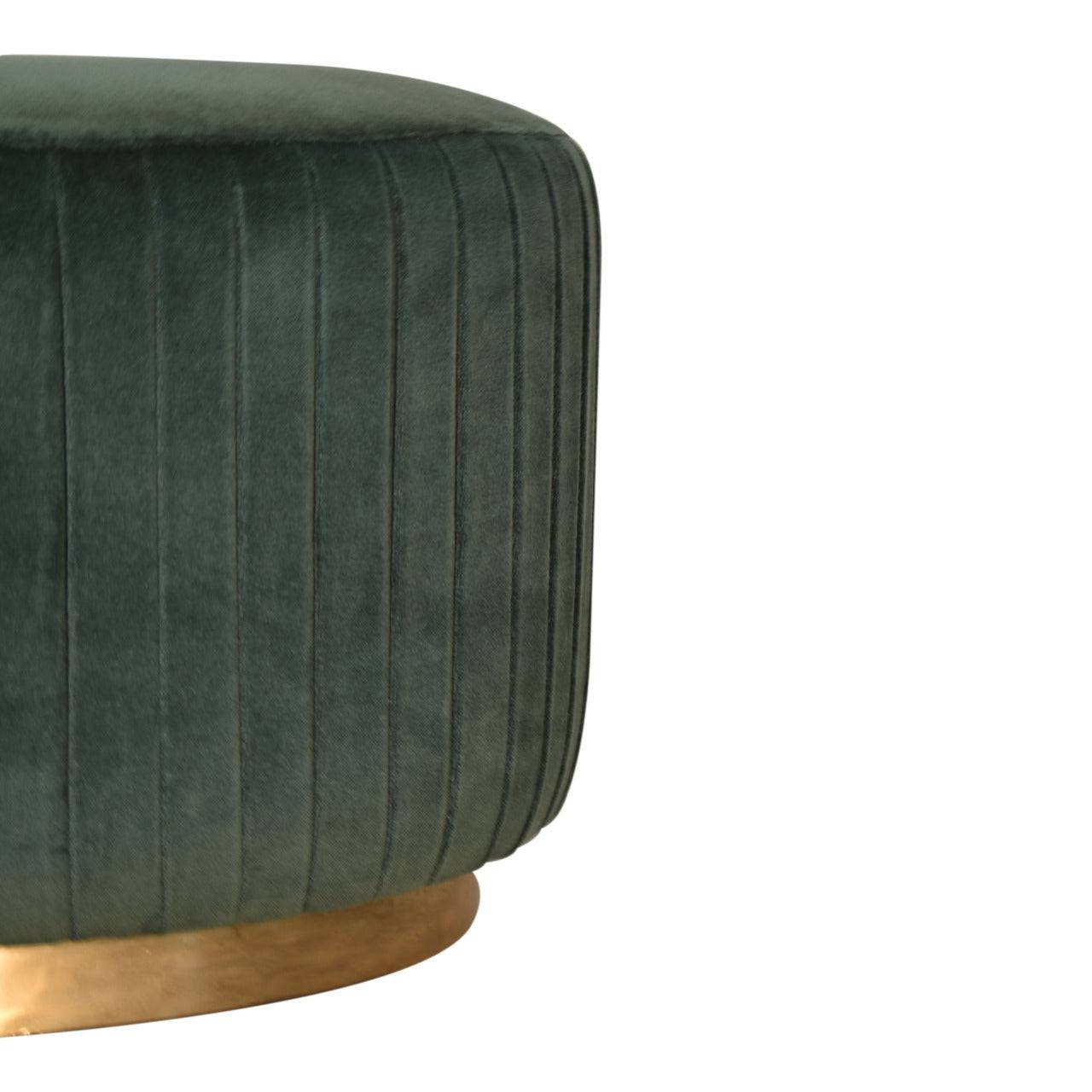 Emerald Green Cotton Velvet Pleated Footstool with Gold Base by Artisan Furniture - Price Crash Furniture